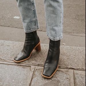 Alohas West Black Vintage Leather Square Toe Ankle Booties
